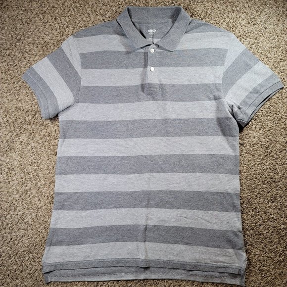 Old Navy Striped Short Sleeve Polo Men's Size Medium Grey - Picture 1 of 10
